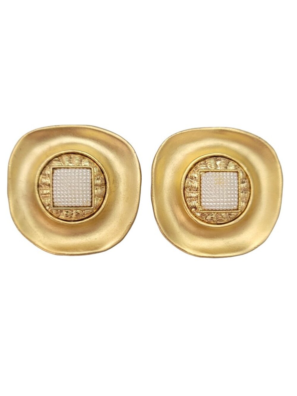 Norma Jean Matte Gold Tone Hammered Disc Style Clip-On Earrings, Signed E128